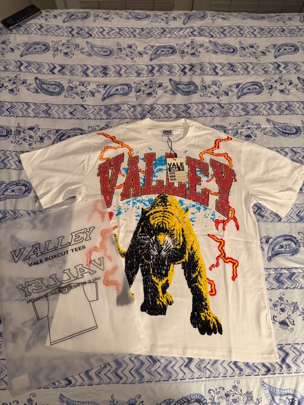 Valley White Graphic Tee with Tiger Print